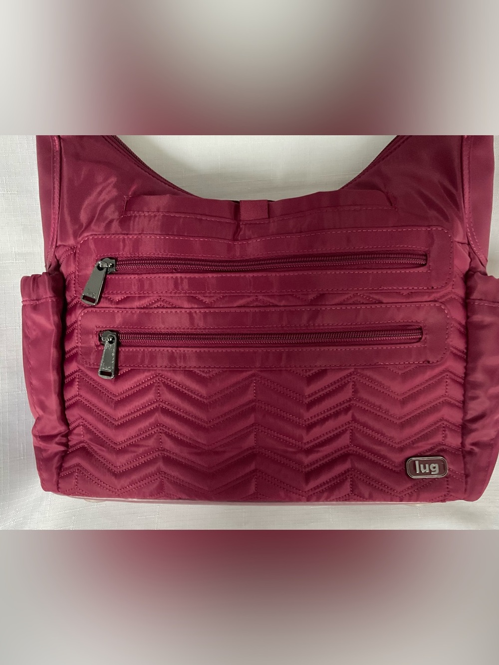 lug Quilted Chevron Shoulder Bag in Raspberry